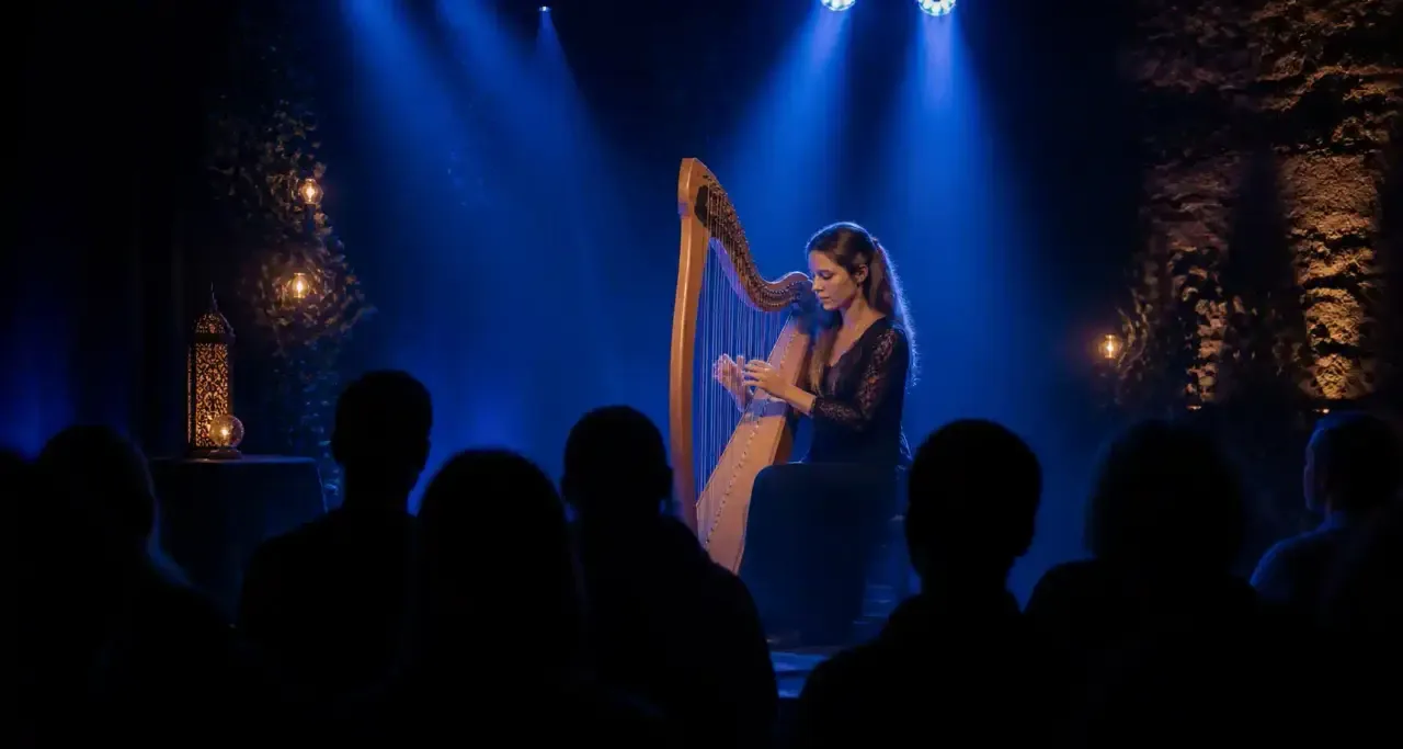 Musicienne à la harpe celtique sur scène à Rennes